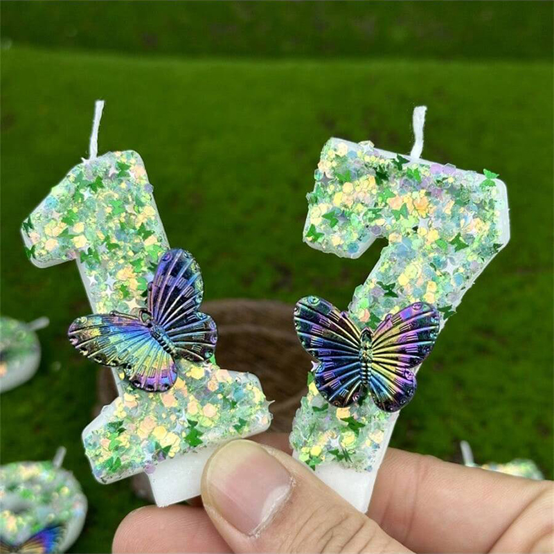 Candle Supplies Usa - 1Pc Green Sequins Number 0-9 Butterfly